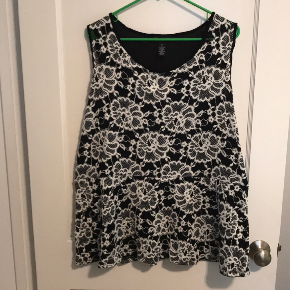 INC peplum black and white floral top